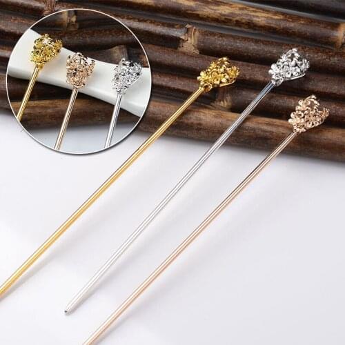 Vintage Copper Gold Silver Filigree Carved Flower Hair Comb Sticks Hairpin Blank Base Settings For DIY Jewelry Making Barrettes