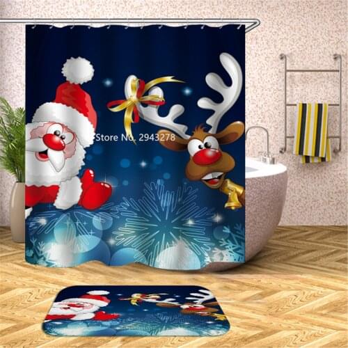 Christmas Tree Pattern Waterproof and Mildewproof Washable Shower Curtain with Hook Bathroom Holiday Decoration Color Printing