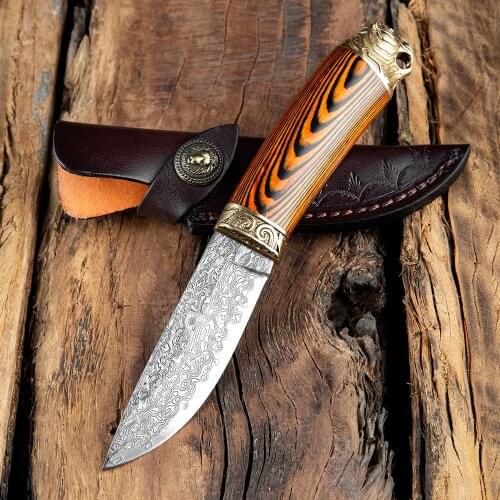 XITUO Damascus Steel Paring Knife Japanese Samurai Sword Suitable For Outdoor Survival Camping Hunting With Leather Case