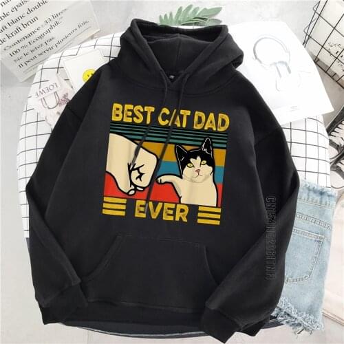 BEST CAT DAD EVER Funny Womens Hoodie 2021 Winter Sweatshirt Harajuku Hoodies Printed Female Oversize Pullovers Hooded Hoody