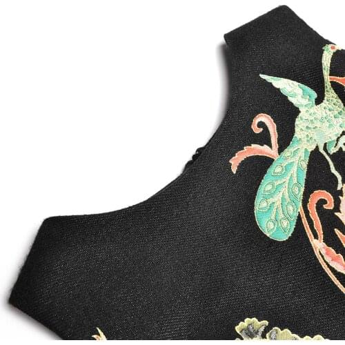 Elegant Floral Embroidery Print Evening Party Women Sleeveless O Neck Vintage Black Swing Long Maxi Dress Vestidos