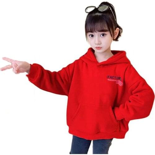 Winter Polyester Girl Hoodie New 2021 Korean Version Plus Velvet Fashion Thicken Coat Casual Cartoon Print Childrens Clothing
