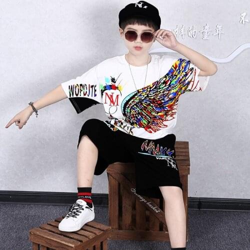 2021 Summer Boy Set Boys Short Sleeve printing T-Shirt +shorts Pants Children Sports Suit Kids Hip hop dancing Boy Clothes Sets
