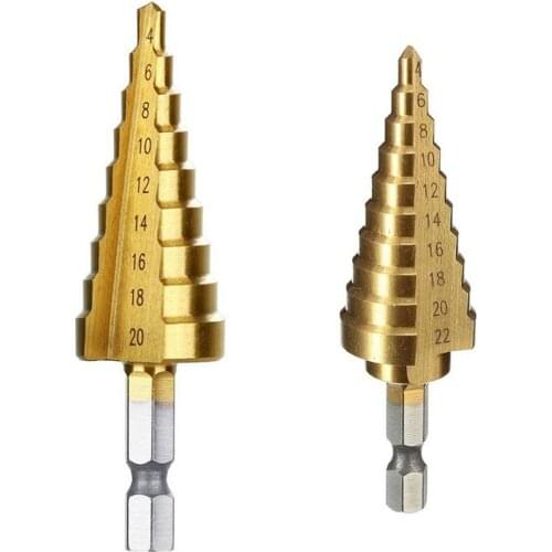 4-20/4-22 Titanium Coated Step Drill Bit Drilling Power Tools for Metal High Speed Steel Wood Hole Cutter Cone Drill