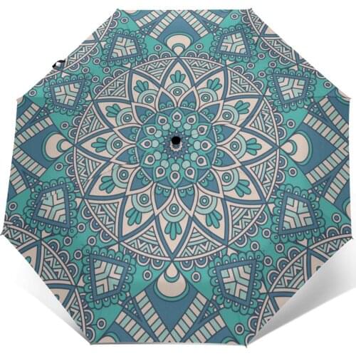 Automatic Umbrella Rain Women Three-folding Umbrella Mandala Bohemian Print Windproof Umbrella Female Waterproof parasol