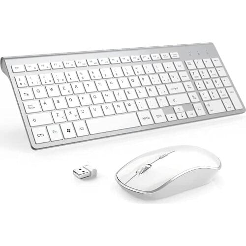 Wireless Keyboard and Mouse Combo Compact Full-size Keyboard and 2400DPI Optical Mouse,English,Spanish,German,Japanese,French