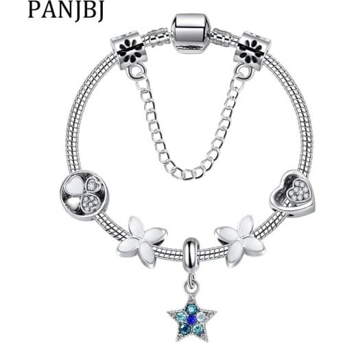 Silver Plated Bead Bracelet Bright Star White Clover Flower Snake Chain Basic Charm Bracelet For Fashion Women DIY Jewelry Gift