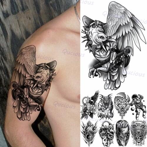 Black Eagle Temporary Tattoos For Men Adult Tiger Wolf Clown Astronaut Realistic Fake Tattoo Body Art Washable Decoration Tatoos