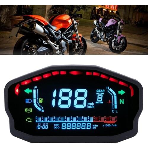 DC8-12V Universal Motorcycle Color Screen LCD Digital Tachometer Speedometer Waterproof Sun-proof Odometer for 1 2 4 cylinder