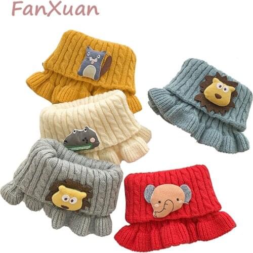 Baby Scarf Ring Winter Scarf for Children Boy Girls Snood Knitted Solid Animal Cartoon Decorate Neckerchief Neck Warm Neck Wrap