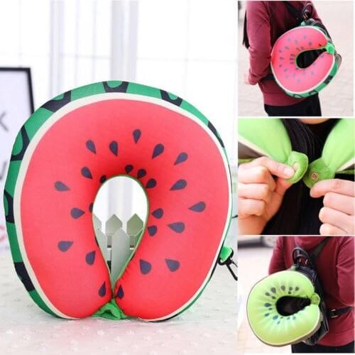U-Shape Pillow Travel Neck Fruit Shaped Print Support Cushion Foam Cartoon Memory Headrest