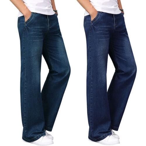 Spring Big Flared Jeans Mens Boot Cut Denim Pants Loose Fashion Clothing Designer Classic Blue Black Trousers Large Size 28 - 40