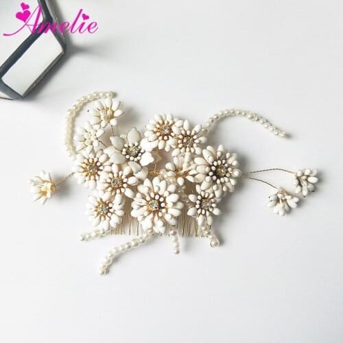 Elegant Beaded Floral Women Headpiece Wedding Hair Comb Pins Gold Hand Wired Bridal Hair Piece Accessories Ornament