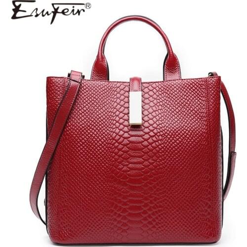 ESUFEIR Genuine Leather Handbag For women Cow Leather Serpentine Embossed Shoulder Bag Famous Brand Women Bag Casual Tote Bags