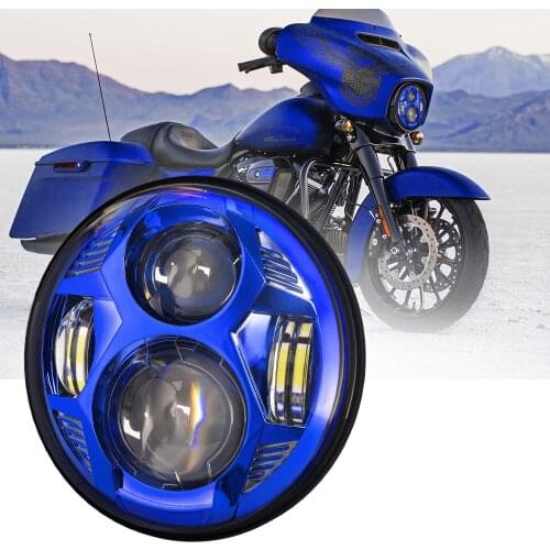 51W Blue 5.75 Inch LED Motorcycle Projector Headlight High/Low Beam for Harley Dyna Softail Sportster 883 XL883 FXCW Headlamp