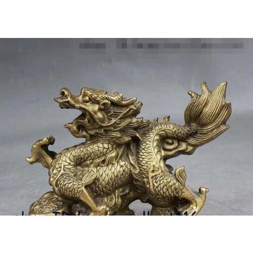 Folk Chinese Fengshui Brass Yuanbao Money Auspicious Ruyi Dragon Wealth Statue