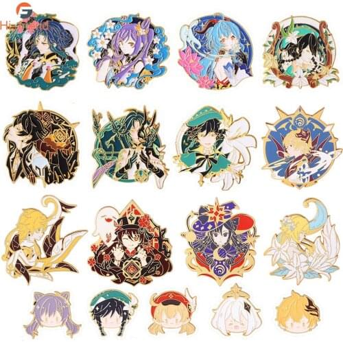 Game Genshin Impact Venti Keqing Zhongli Hu Tao Pins Metal импакт Button Brooch Pins Collection Medal Pendant Souvenir
