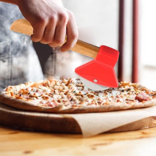 Waffle Cookies Cutting Tools Axe-shape Stainless Steel Wooden Handle Pie Pizza Wheel Cut Tool for Kitchen Restaurant