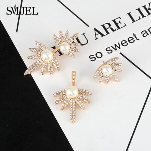 SMJEL Classic Leaf Shaped Ear Clips Cubic Zirconia Crystal Bridal Earrings Wedding Jewelry For Brides Bridesmaid