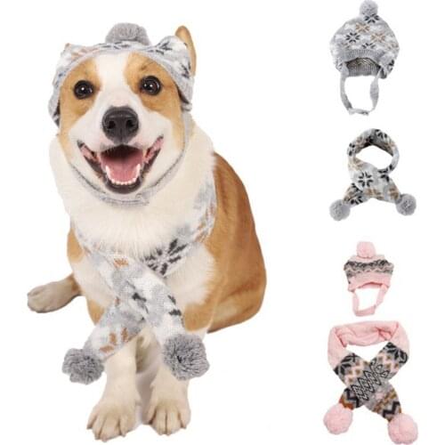 Classic Warm Pet Dog Hat Pet Winter Jintted Scarf Set Funny Cosplay Pet Dog Cap For Puppy Accessories Knitting Pet Hats Scarf