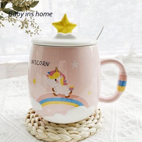 Coffee Cup Water Cup Unicorn Rainbow Ceramic Cup Mug Star Cup Milk Cup Breakfast Cup Cute Cartoon Gift Cute Coffee Mugs and Cups