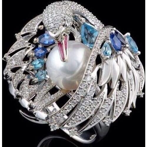 New Shiny luxury vintage white swan pearl wedding ring Engagement Rings for Women Girl Party Gift Female Anel bijoux Jewelry