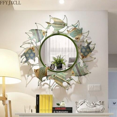 European Style Creative Metal Fish Shape Decorative Mirror Bathroom Bathroom Mirror Home Decoration Wall Hanging