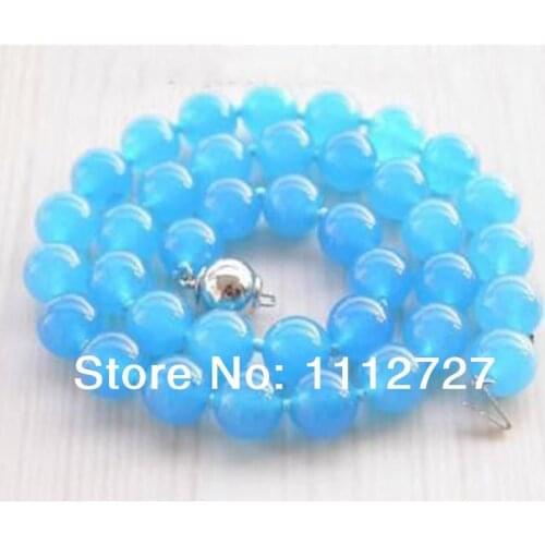 Fashion Natural Elegant 10mm Blue Chalcedony Jewelry Necklace Fashion Jewelry Making Design Christmas gifts 18"Wholesale Price