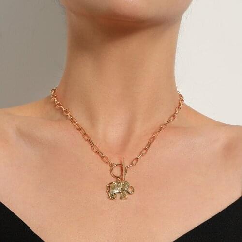 Trendy Elephant Pendant Bamboo Chain Necklace for Women Creative Personality Animal Necklace Jewelry