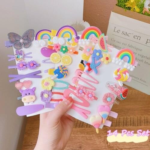 MueRaa 14 pcs Lovely Children Girls Hair Accessories Set Hair Clips Hairpins Cute Princess Kids Bow Hairgirps Headwear Ornament