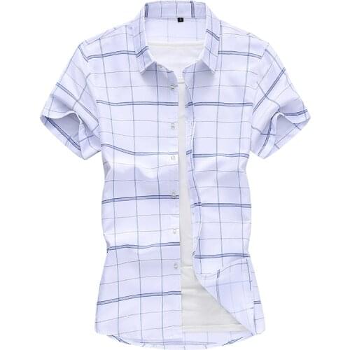 Plus Size 5XL 6XL 7XL Summer Mens Casual Plaid Short-sleeved Shirt Classic Style Fashion Loose Shirt Male