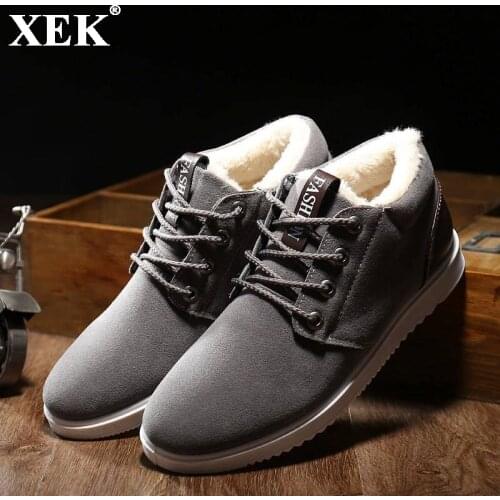 XEK Men Winter Fur Outdoor Shoe keep warm Cotton shoes Workout fluff Lace-up Winter Sneakers for Men Casal botas de inverno JH58