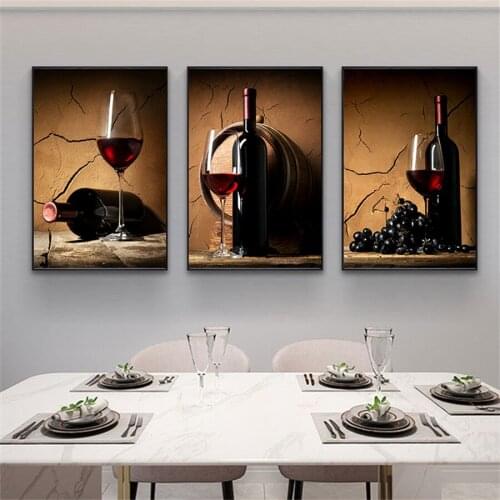Wall Art Canvas Red Wine and Glass Posters and Prints Food Painting Kitchen Decor Home Decoration Wall Pictures for Living Room