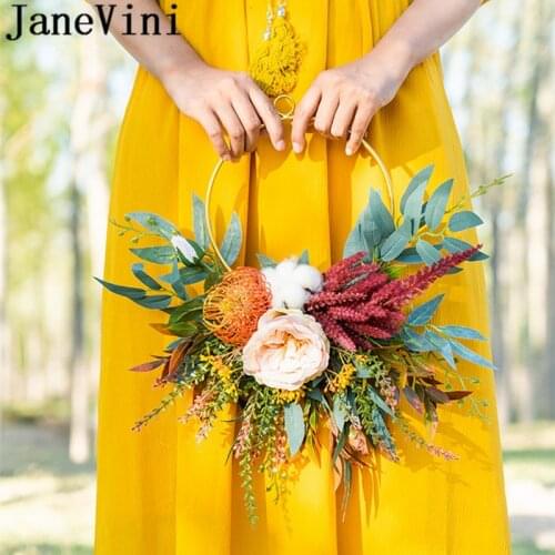 JaneVini 2020 New Bride Flower Wreath Bouquet Artificial Flowers Bridal Hand Garland Wedding Bridesmaid Accessories Boquet Sposa