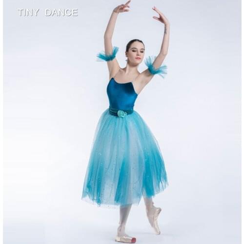 Wholesale Ombre Blue Camisole Ballet Dress Velvet Leotard Bodice with Layers of Blue Ballet Tutu Ballerina Dance Costumes 19116