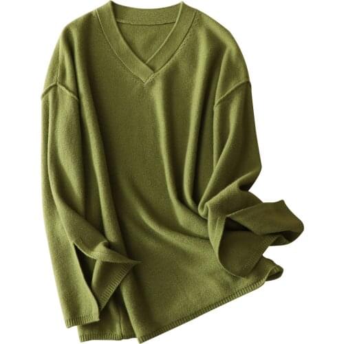 Fall/winter Cashmere Sweater Retro V-neck Pullover Female Lazy Loose Cashmere Knit Top Winter Fall Clothes for Women 2020 2021