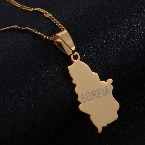 Stainless Steel Serbia Map Pendant Necklaces Republika Srbija Map Jewelry Gifts