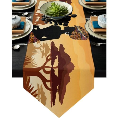 Africa Woman Giraffe Elephant Silhouettes Table Runner Country Wedding Decor Tablecloth Placemat Dinning Table Art Table Runners