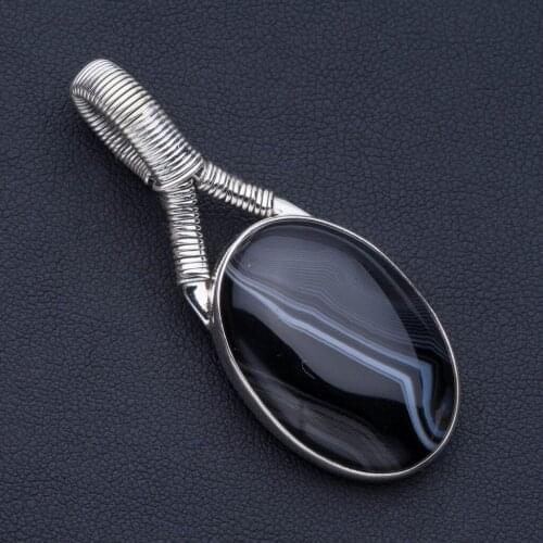 Natural Botswana Agate Punk Style 925 Sterling Silver Pendant 2" P0861