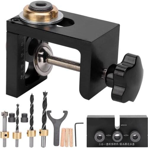 3 in 1 Punch Locator Aluminum Woodworking Drill Guide Tools Drilling Doweling Positioning Set