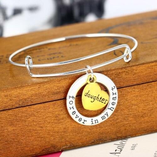 Adjustable Fashion Authentic Bangle For Daughter Forever In My Heart Fine Jewelry Bracelets Party Silver Plated Charm Bracelet