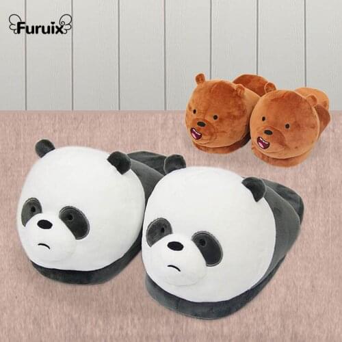 28CM Teddy Bear Christmas Plush Slippers Cartoon Cute Bear Slipper Furry Faux Fur Slides Home Warm Plush Winter Cotton Slippers