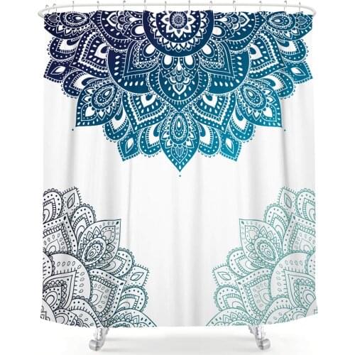 Henna Mandala Shower Curtain South Asian Blue White Flower Bathroom Decor Fabric for Bathtub 72x72 Inch 12 Pack Plastic Shower