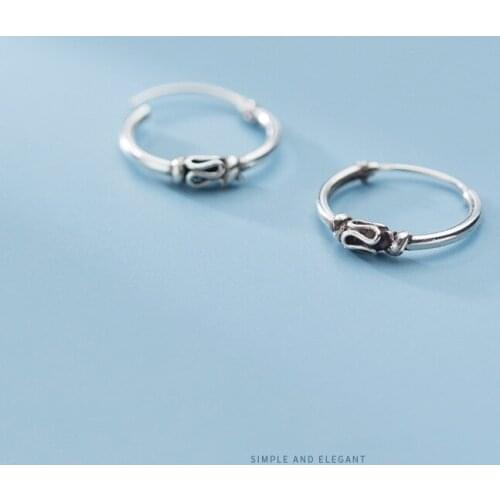 COLUSIWEI Genuine 925 Sterling Silver Vintage Pattern Round Hoop Earrings for Women Female Korea Style Fine Jewelry Accessories