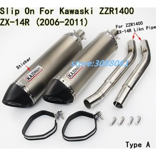 Slip On For ZX14R Motorcycle Exhaust Middle Link Pipe Motorbike Mufller With Sticker For Kawasaki ZZR1400 ZX-14R 2006-2011 12-16