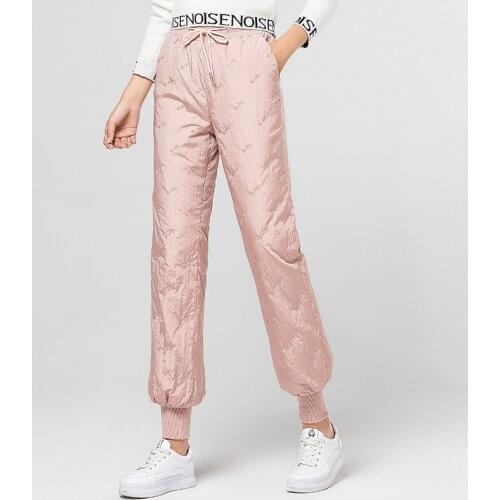 Warm Woman Down Pants Sports Winter Elastic Skinny Cut High Waist Real White Duck Down Protection Skinny Pants 1031-155