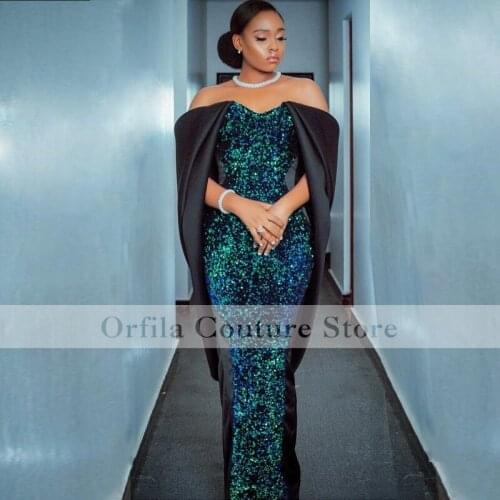 2021 Evening Dress Mermaid Off the Shoulder Sparkly Prom Party Dresses African Cocktail Club Gowns