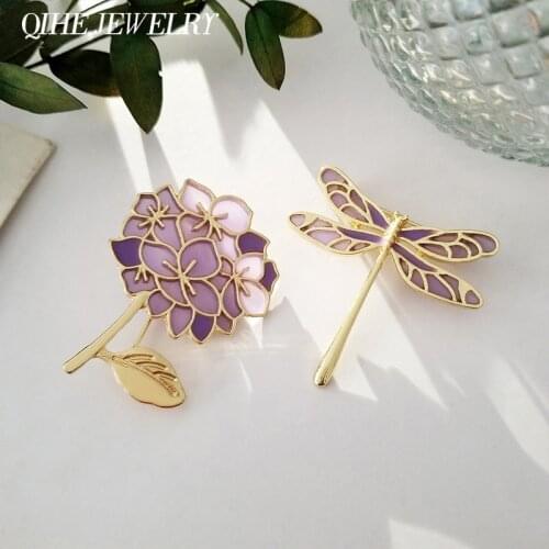 Purple Dragonfly Lilac Brooches for Women Animal Flower Brooch Weddings Office Party Accessories Jewelry Suit Badges 2021 NEW