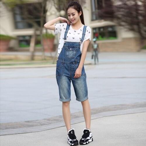 2020 Spring and Summer New Modis Denim Shorts Female Korean version of Loose Large size Blue Suspenders Size S-4XL