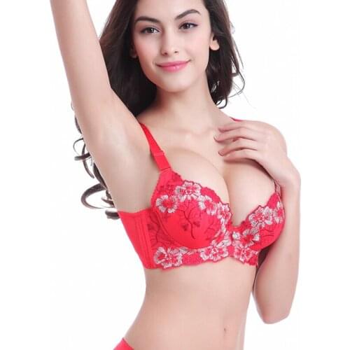 Women Push Up Bra Fashion Sexy Embroidery Underwear Brassiere Gather Lingerie Underwire Brassiere Size 30-38 A B C D 3/4 Cup